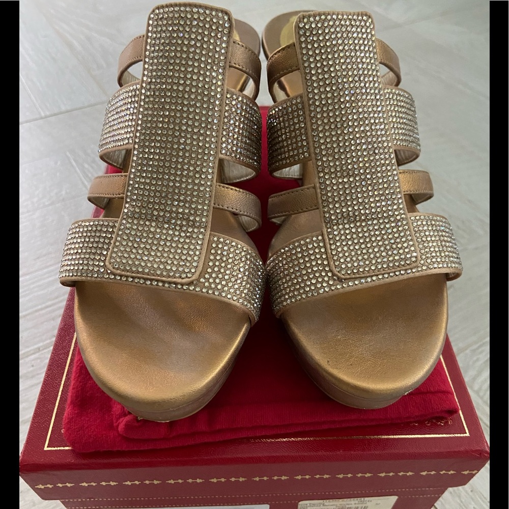 RENE CAOVILLA GOLD, CRYSTAL WEDGE SANDAL SIZE 37